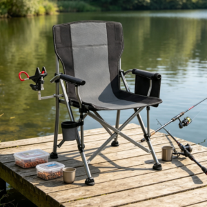 Folding Fishing Chair with Adjustable Rod Holder Side Pocket Cup Holder for Outdoor Sports