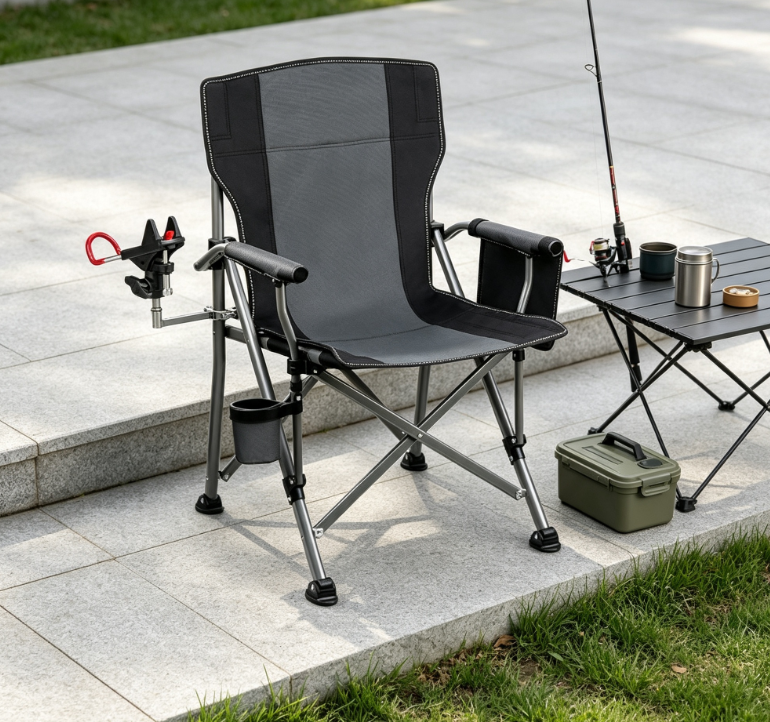Folding Fishing Chair with Adjustable Rod Holder Side Pocket Cup Holder for Outdoor Sports - Image 2