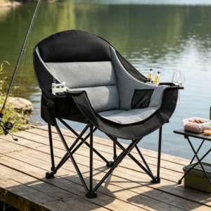 Oversized Heavy Duty Folding Camping Chair with Cooler Bag Cup Holder for Fishing Outdoor Use